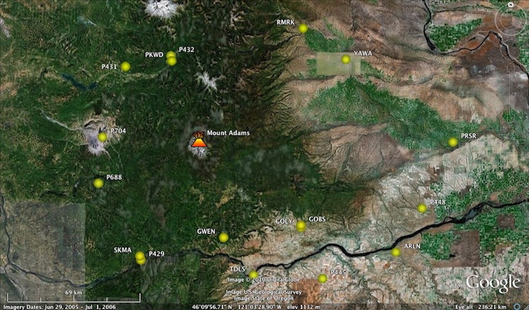 Map of volcano-adams-distal stations