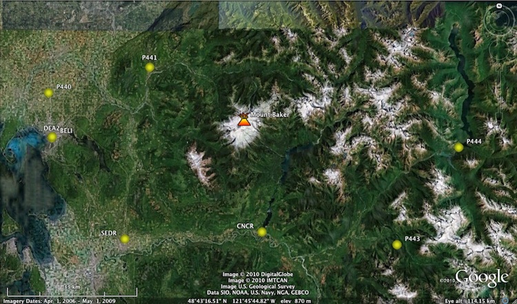 Map of volcano-baker-distal stations