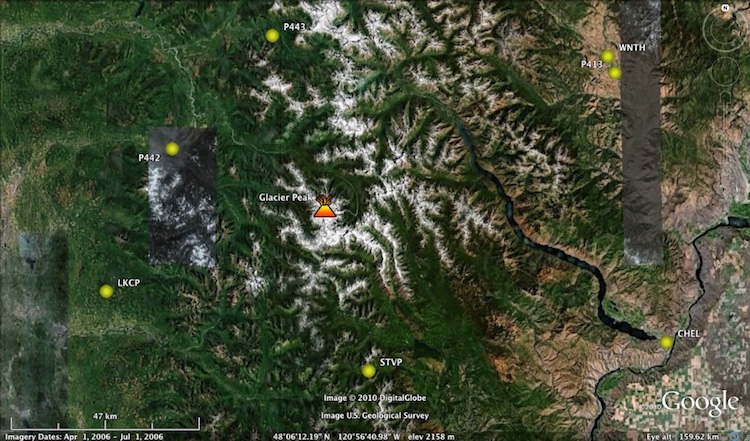 Map of volcano-glacier-distal stations