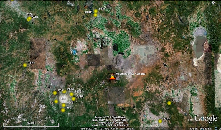 Map of volcano-mlake-distal stations